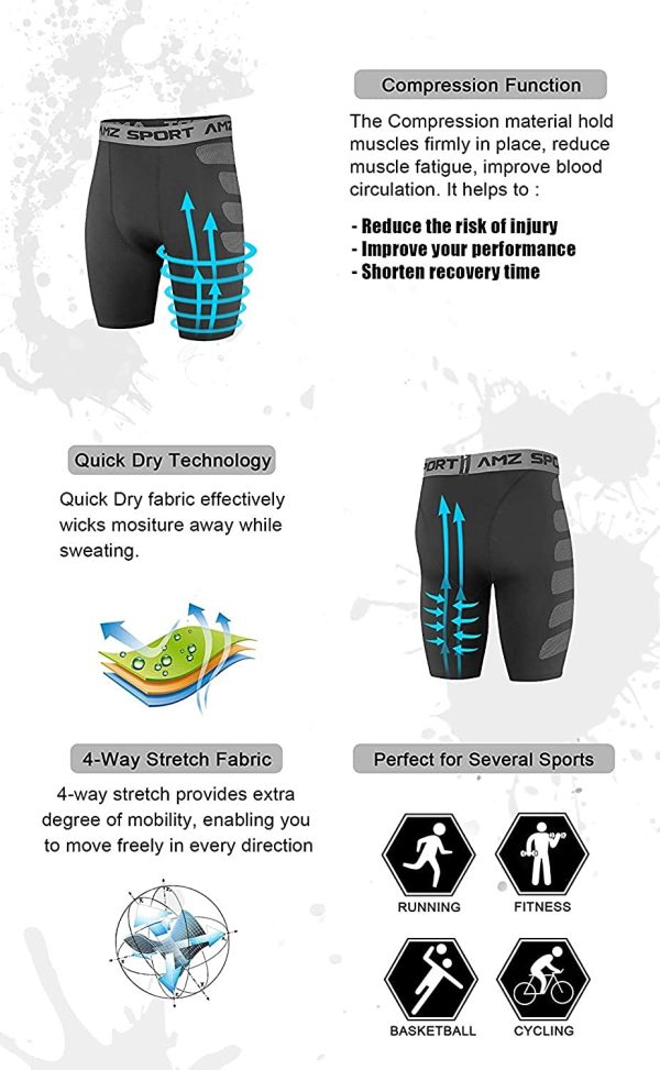 AMZSPORT Pantaloncini Compressione Uomo, Pantaloni Corti Palestra Shorts Sportivi Traspirante per Running Allenamento - immagine 6