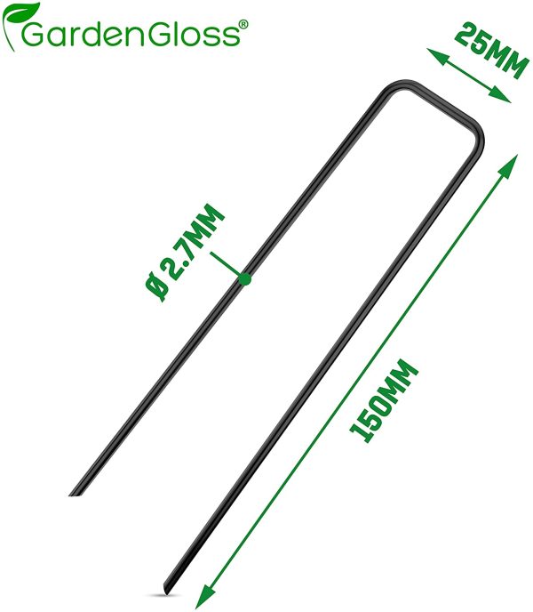 GardenGloss 25 Picchetti in Acciaio Robusto Non Galvanizzato - per Telo di Pacciamatura, Recinzione e Rete - 150mm di Lunghezza, 25mm di Larghezza, ? 2,7mm - immagine 4