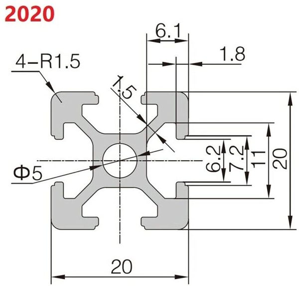 Profilo in alluminio, 4 pezzi, 200 mm, 2020 T, tipo europeo, 20 x 20, profilo in alluminio, per stampanti 3D e macchina per incisione laser CNC - immagine 4