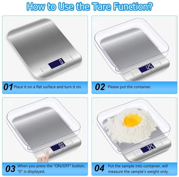 Bilancia Da Cucina Di Precisione -  bilancia cucina digitale con Funzione Tare Bilancia Elettronica Pesapersone in Acciaio Inossidabile LCD Display Conservazione Compatta e Facile Da Pulire - immagine 3