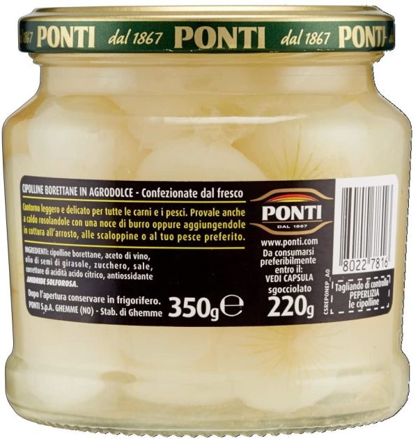 Ponti Cipolline Borettane Peperlizia, Cipolline in agrodolce barattolo da 350 g, Cipolle agrodolce come contorno per insalate, carne e pesce, Set da 6 - immagine 4