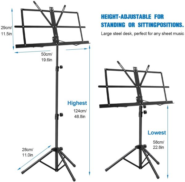 MARTISAN Leggio Musicale Robusto Portatile e Pieghevole Leggio in Metallo, Altezza Regolabile Leggio, Leggero e Compatto per Riporre o Viaggiare con la Borsa per il Trasporto, Nero - immagine 7