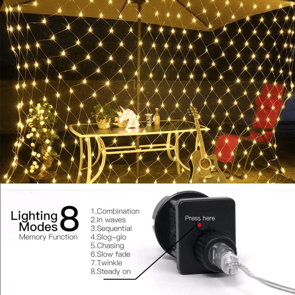 Rete di Luci a LED, 200 LED Catene Luminose 3x2M 8 Modalit?? Impermeabile Energetico, Dimmerabile per Casa GiardinoTerrazza DIY Natale Feste Halloween Bianca Caldo - immagine 7