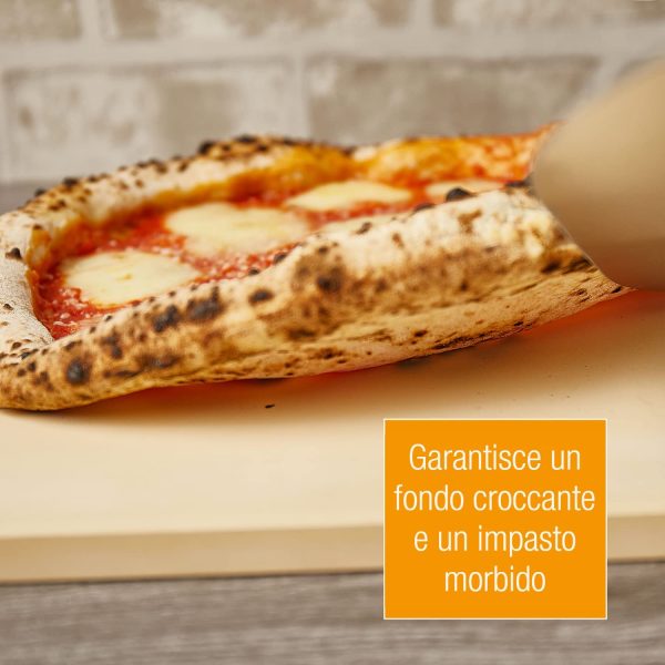 Amazy Pietra refrattaria per pizza da forno, incl. Pala in bamb??, Carta da forno riutilizzabile e Ricettario ?CPietra pizza dal sapore italiano (38x30x1,5cm) - immagine 6