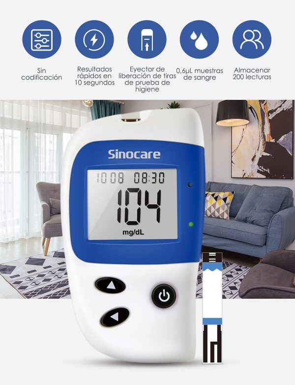 Misuratore Di Glicemia, Sinocare Safe Accu2 Diabete Test Kit Glucosio Nel SangueCon 10 Strisce Reattive indipendentee mg/dL, Kit Di Monitoraggio Dello Zucchero - immagine 3