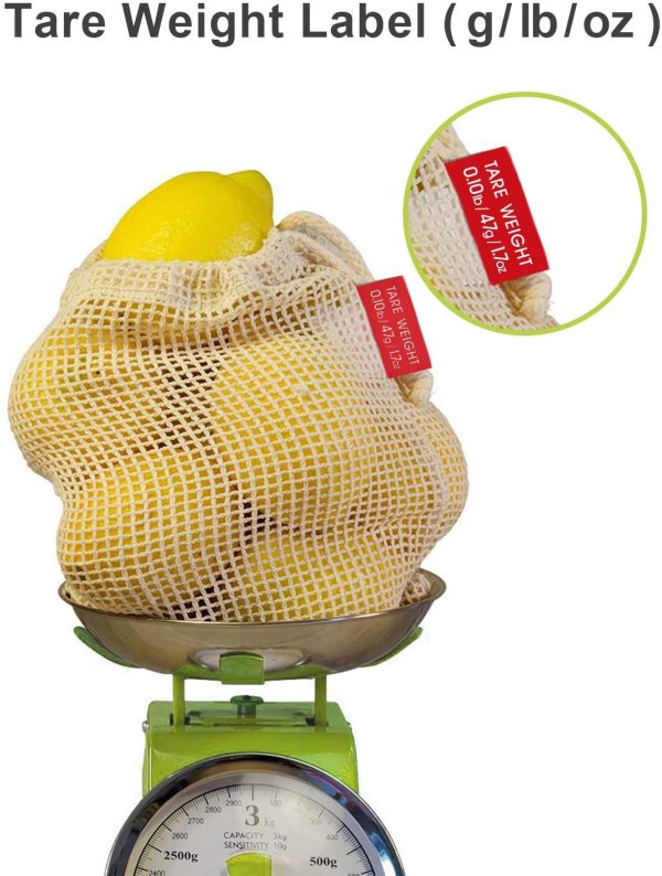 Sacchetti Riutilizzabili Ortofrutta, Sacchetti Verdura Riutilizzabili in Cotone Ecologici Lavabile, Borse Frutta Riutilizzabili in Rete con Coulisse per Frutta, Verdura e Alimentari- 10 Pezzi - immagine 3