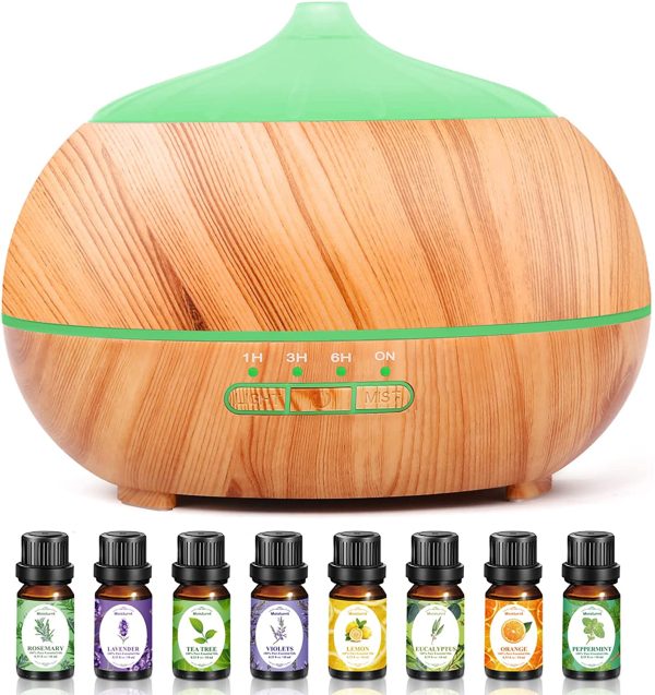 Diffusore di Oli Essenziali Umidificatore Ultrasuoni: 500ML Diffusore di Aromi con 8x10ml Oli Essenziali - Diffusore Ambienti Legno con 7 Colori LED Vaporizzatore Elettrico per Casa Ufficio Spa Yoga - immagine 4