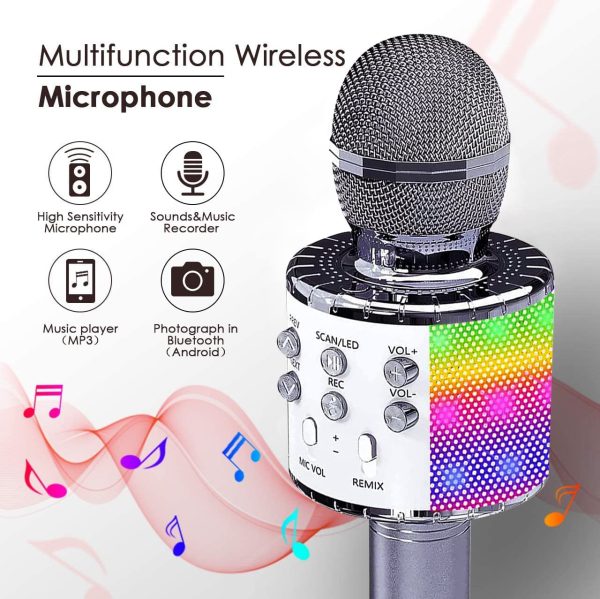 Microfono Karaoke Bluetooth, Bambini Portatile Karaoke con LED Altoparlante Cambia Voce, Microfoni Wireless Karaoke per Cantare KTV Esterno Festa, Ragazze Giochi di Famiglia Giocattolo Regalo - immagine 2