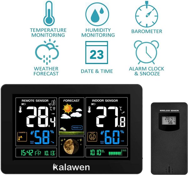 Stazione Meteo Automatica Digitale Wireless Meteorologica con Ampio Schermo LCD Display Sveglia Tempo Data Temperatura umidit?? Previsioni di Tempo con Sensore Esterno Wireless - immagine 5