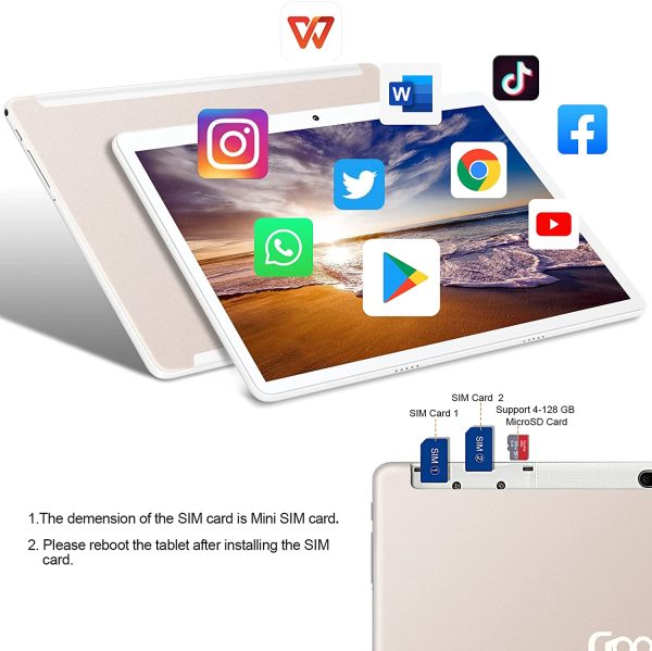 Tablet 10 Pollici 4GB RAM 64GB ROM WiFi + Doppia SIM Android 10  Tablets WiFi | IPS | Bluetooth | MicroSD 4-128 GB | con Tastiera Bluetooth, Oro Rosa - immagine 2