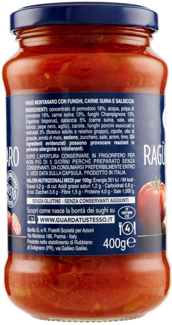 Barilla Sugo Rag?? Montanaro, Salsa Pronta al Pomodoro con Salsiccia e Funghi, 400g - immagine 4