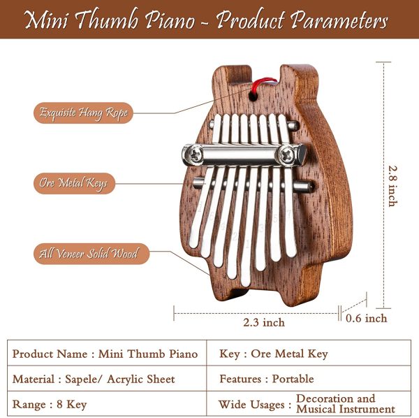 Olycism 8 chiavi Kalimba Portatile Pollice Pianoforte Marimbas dito Pianoforte Strumento Musicale Ciondolo per Bambini Adulti Principianti Professionale Regalo di Musicale Accessorio Mini - immagine 8