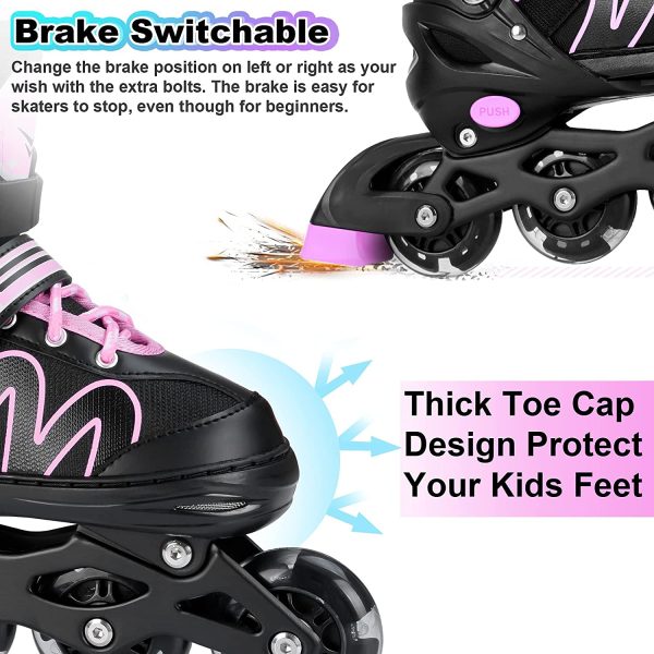 Pattini in Linea per Bambini Idee Regalo Bambini Compleanno, Regolabile Pattini a Rotelle con Ruote Illuminanti, Traspiranti e Confortevoli Rollerblades per Ragazzi Ragazze - immagine 5