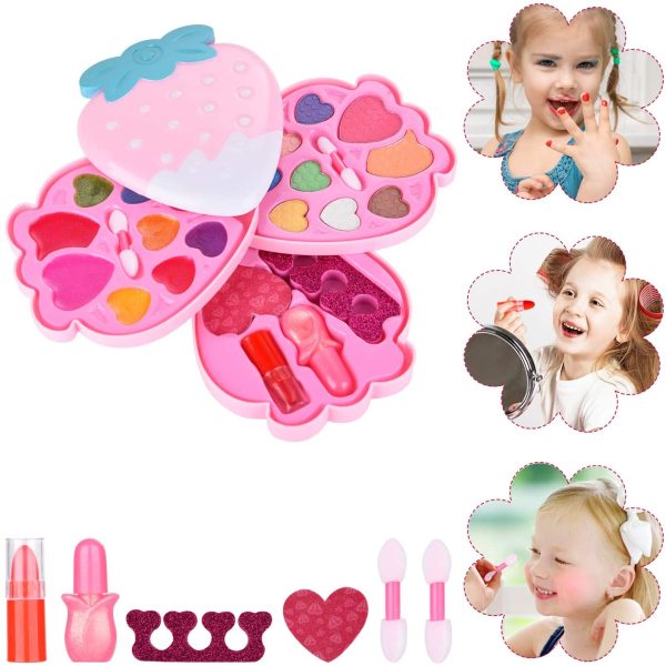 Ulikey Trucchi Bambina Set, Lavabile Makeup Set di Cosmetici per Bambini Trucco Ragazza Giocattolo per Bambini Trucco Ragazza Giocattolo (A Forma di Fragola-Rosa) - immagine 2