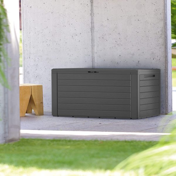 Deuba Baule da Giardino Effetto Legno 120 x 46 x 57 cm Box Contenitore XXL Idrorepellente con Coperchio - immagine 2