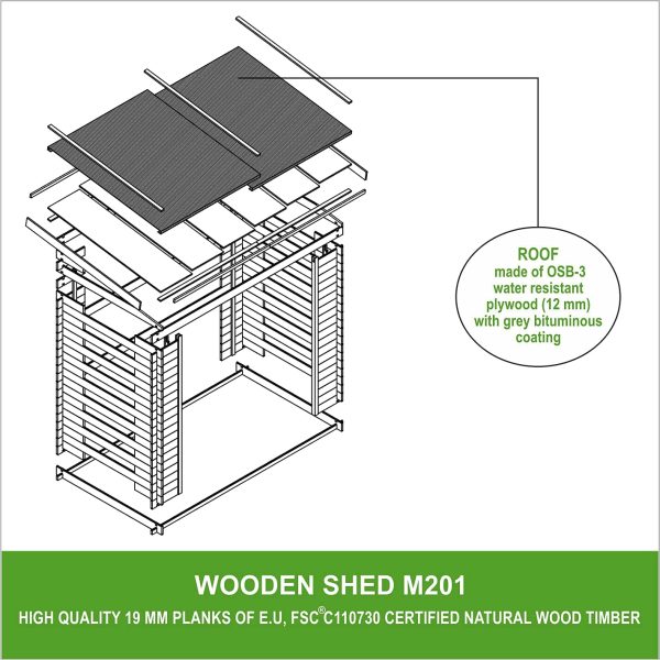 TIMBELA M201 Capanno Deposito per Legname da Giardino 86x184xA200 cm/2 m3- Piccola Casetta in Legno, Rimessa Attrezzi, Deposito Bici - immagine 4