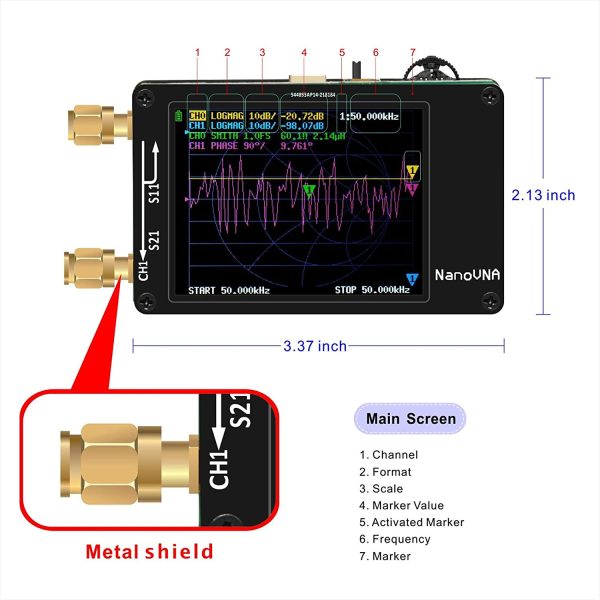 APKLVSR Mini Analizzatore di Rete Vettoriale NanoVNA, 50KHz-900MHz Display LCD Digitale da 2,8 Pollici Schermo Tattile HF VHF Analizzatore Antenna UHF Strumento Misurazione Dell'onda Stazionaria - immagine 4