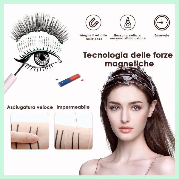 5 Paia di Ciglia Magnetiche con Eyeliner,Ciglia Magnetiche,Incluse 1 Pinza e 2 Magnetico Eyeliner,Senza Colla e Riutilizzabili,Ciglia Finte Magnetiche 3D Naturali,Impermeabili e Resistenti Macchie - immagine 4