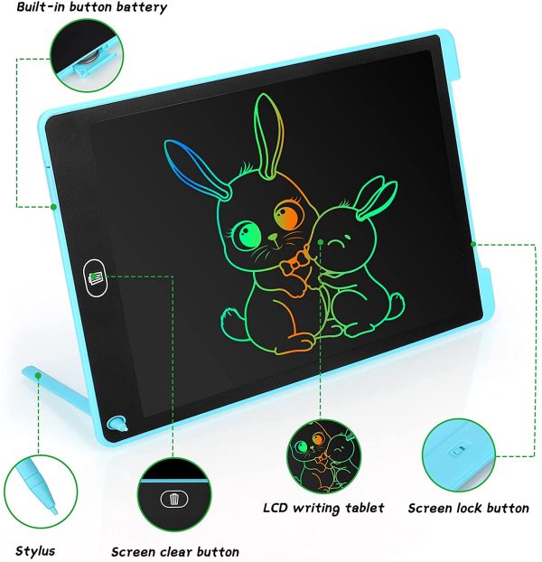 Tavoletta Grafica LCD Scrittura Colorato 12 Pollice, Elettronica Lavagna Cancellabile da Disegno con Penna, Portatile Lavagnetta per Bambini Digitale Ewriter con Pulsante Elimina, Blu