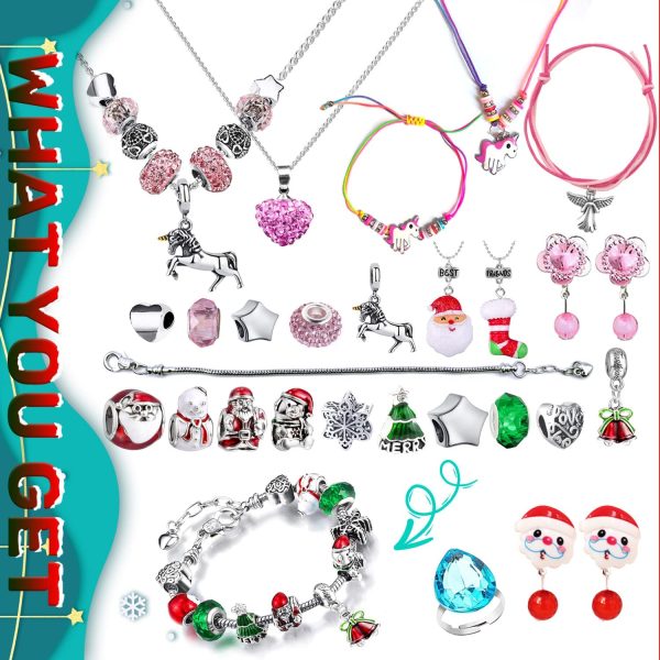 Calendario Dell'Avvento in Feltro per Bambine, con 24 Gioielli, Kit Fai da Te per Braccialetti, Collane, Orecchini, Anelli, Regalo di Natale per Ragazza - immagine 4