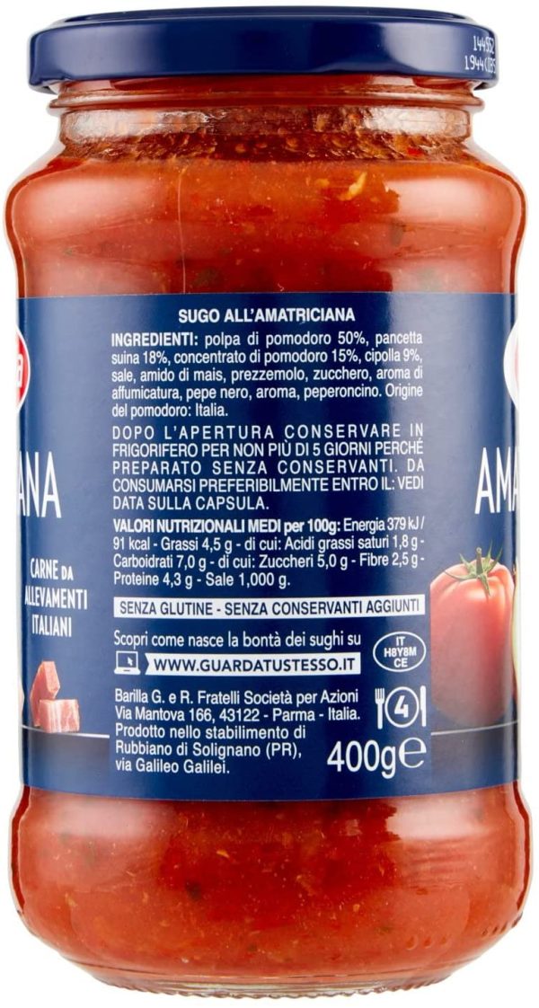 Barilla - Sugo all'Amatriciana - Salsa Pronta al Pomodoro con Pancetta, Cipolla e Peperoncino - 400 gr - immagine 5