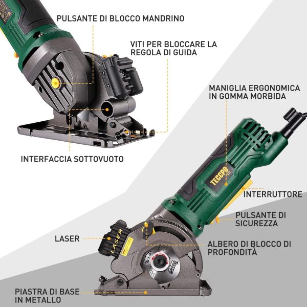 Sega Circolare,  580W Sega Circolare Mini con Laser, 3 Lame ? 85 mm, Profondit?? di Taglio: 27 mm, Per Legno, Plastica, Metallo Morbido e Piastrelle -TAPS22P (Versione Migliorata)