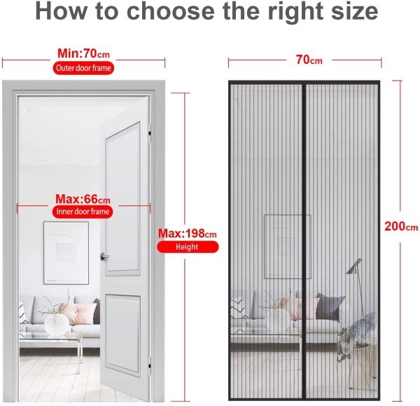 Zanzariera Magnetica Porta Finestra Resistente Traspirante Zanzariere Magnetiche Tenda Rete Anti Zanzare Insetti(70x200, Nero) - immagine 8
