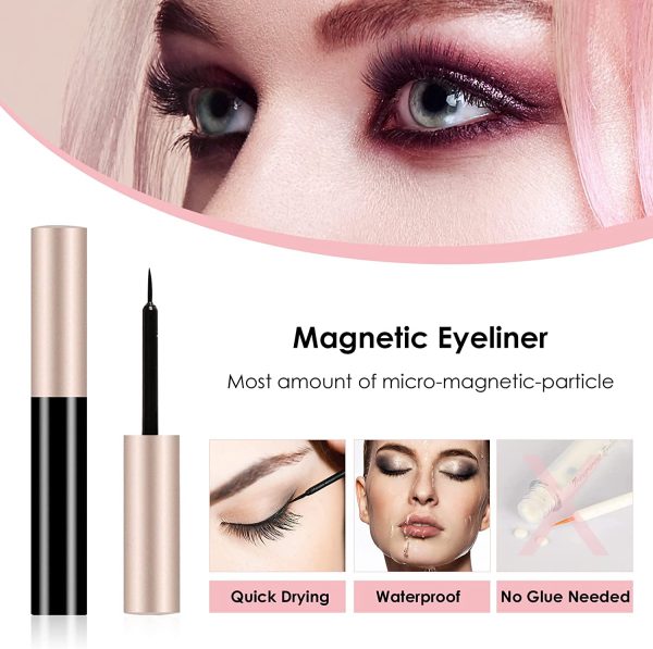 Ciglia Finte Magnetiche con Eyeliner Applicatore Kit 5 Paia Ciglia Finte Naturali Riutilizzabili Ciglia Magnetiche 3D Senza Colla Eyeliner Magnetico Liquido Impermeabile di Lunga Durata - immagine 4