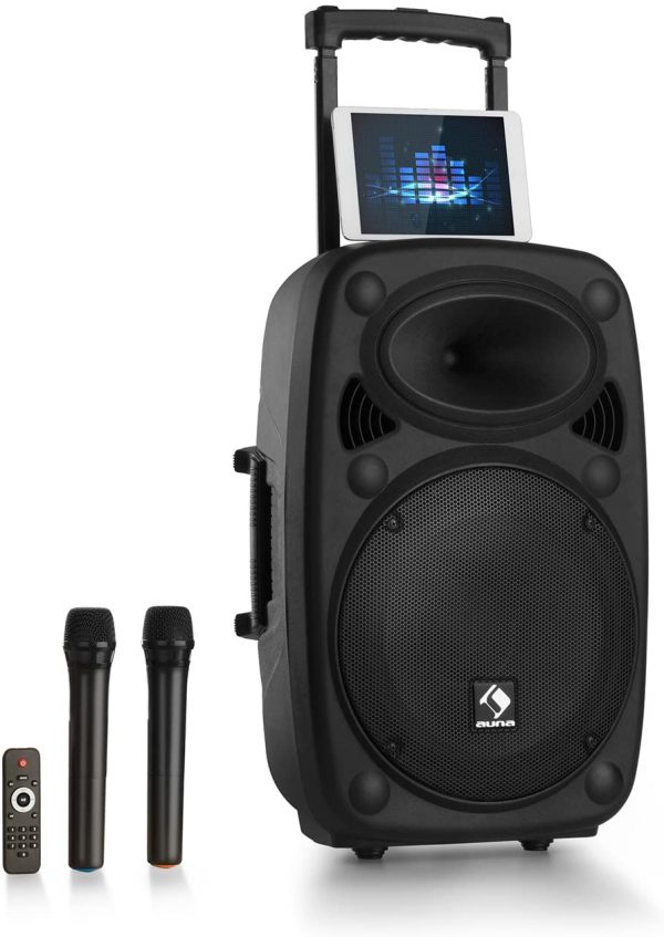 AUNA Streetstar 12 - Set Cassa Trolley + Custodia, Impianto Karaoke Portatile, 2 Microfoni Wireless, 40 Watt RMS, Subwoofer 12", Bluetooth, Porta USB SD MP3, OUC, AUX, Nera - immagine 5