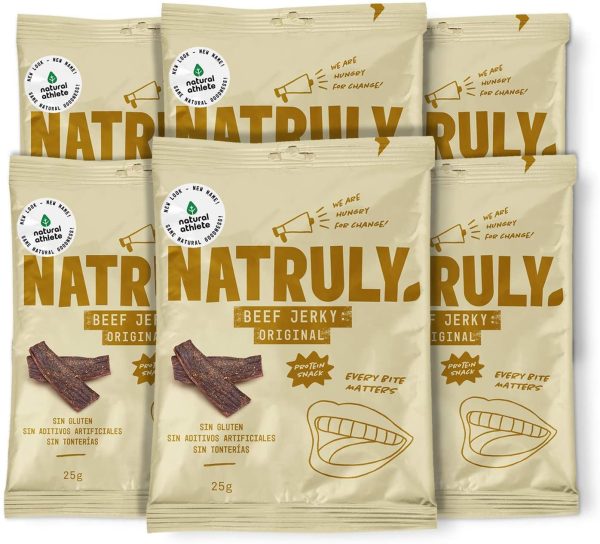 NATRULY Beef Jerky 100% Carne di Manzo Essiccata Senza Glutine- 6x25g -Sapore Originale Senza Lattosio, Senza Zuccheri Raffinati e Additivi - immagine 3