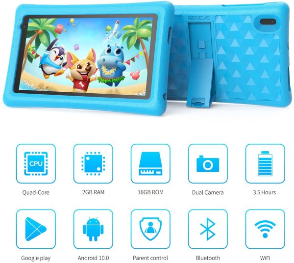 Tablet Bambini  7 Pollici Android 10.0 Tablet Quad Core 2GB RAM 16GB ROM WiFi Bluetooth Istruzione Giochi Software Bambini Preinstallato Con Custodia Tablets Bambini Controllo Genitori (Blu) - immagine 6