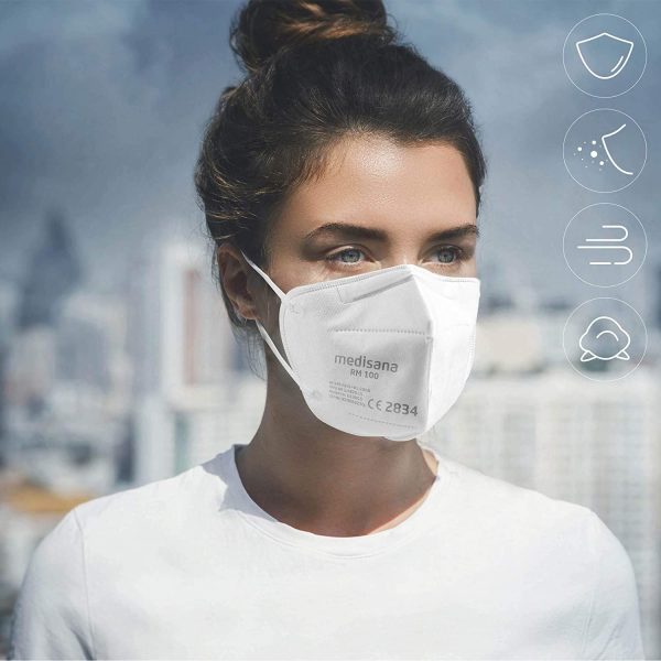 Medisana FFP2 Maschera di Protezione Respiratoria, Maschera Antipolvere RM 100, 10 pezzi, in Sacchetto PE con Clip, Certificato CE2834, EU 2016/425, Testato T??V - immagine 7