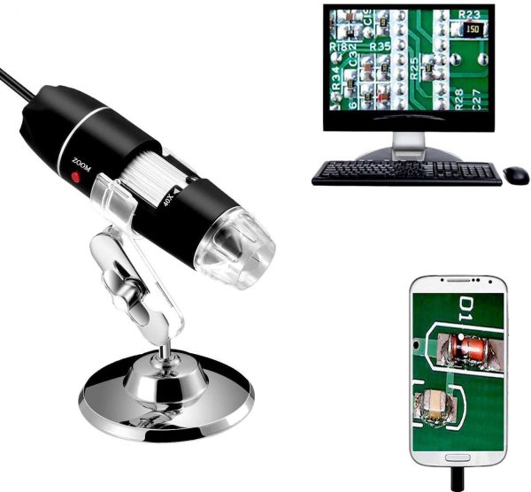 40 a 1000 x ingrandimento USB microscopio digitale endoscopio, 8 LED USB 2.0, mini videocamera con adattatore OTG e metallo supporto, compatibile con Mac e Windows 7 8 10 Android Linux