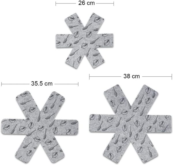 flintronic Separatori Pentole - Proteggi Pentole e Salvapadelle - Set 15 Pezzi (3 Misure, 38/35.5/26CM) - Perfetti per Pentole e Padelle Antiaderenti in Acciaio Inox, Ghisa, Ceramica (Grigio)??