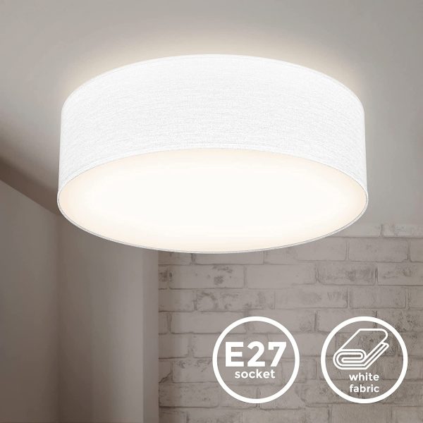 Plafoniera in tessuto bianco, attacco per lampadina E27 non inclusa, Lampada da soffitto diametro 30cm, Lampadario moderno per salotto o camera da letto, IP20 - immagine 6