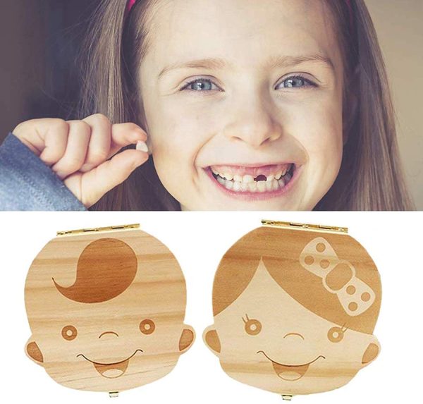 GeekerChip Scatola per Denti da Latte[Ragazza],Realizzata a Mano in Legno Durevole Denti Box Decidui Salva Ricordi di Ragazza[Versione Italiana]