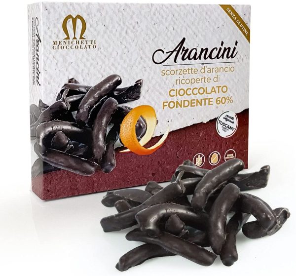 Menichetti Cioccolato - Scatola Scorze Arancini ricoperti fondente 60% 110gr