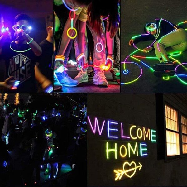 Vicloon Braccialetti Luminosi Fluorescenti, 100Pcs Luminose per Party, Bagliore Colorato Bastoni Bulk con Connettori per Party, Feste e Carnevale (Colori Misti) - immagine 7