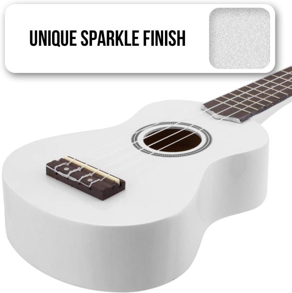 TIGER UKEKIT-WH Pacchetto Ukulele per principianti, Ukulele soprano, accordatore, tracolla, adesivi, corde di ricambio e plettro in feltro - Bianco - immagine 3