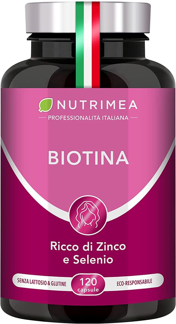 Biotina Nutrimea | Capelli, Unghie e Pelle | Zinco Selenio Vitamina B7 | Acceleratore Crescita Capelli | Luminosit?? Della Pelle | 900% VNR | Trattamento 4 Mesi - immagine 2