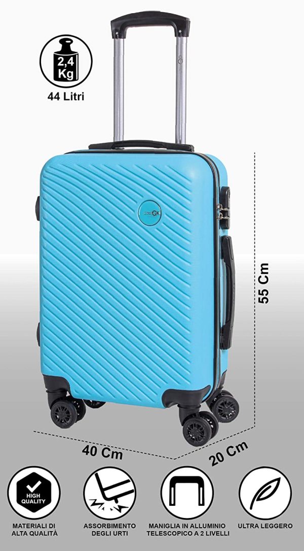 CABIN GO MAX 5508 Valigia Trolley ABS, bagaglio a mano 55x37x20, Valigia rigida, guscio duro e antigraffio con 8 ruote, Ideale a bordo di Ryanair, Alitalia, Air Italy, easyJet, Lufthansa AZZURRO - immagine 3