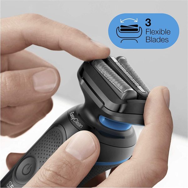 Braun Series 5, Rasoio Elettrico Barba Accessorio di precisione Incluso, con Lame Flessibili, Base di Ricarica, Uso a Secco o Sotto Acqua, Idea Regalo, 50-B1200s Nero e Blu - immagine 3