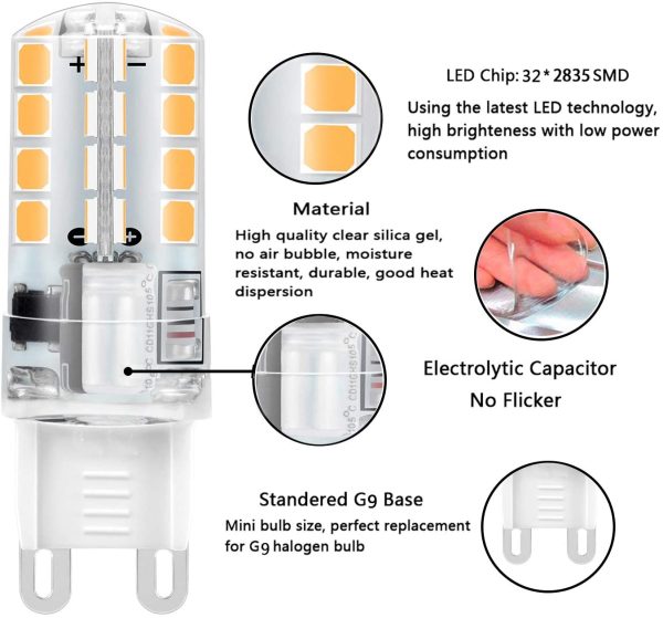 Lampadina LED G9, 5W 32x2835 SMD Risparmio Energetico Lampada, Bianco Caldo 3000K, Equivalente a 40W Lampada Alogena, 400lm, Angolo di visione 360??, AC220-240V, Confezione da 10 by - immagine 7