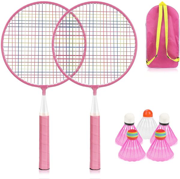 Wikay Badminton Set per Bambini, Portatile Badminton Kit per Bambini 7 in 1 Set di Racchette da Badminton per Bambini Professionisti Giocatori Principianti Giochi Sportivi Genitore-figlio (rosa) - immagine 5