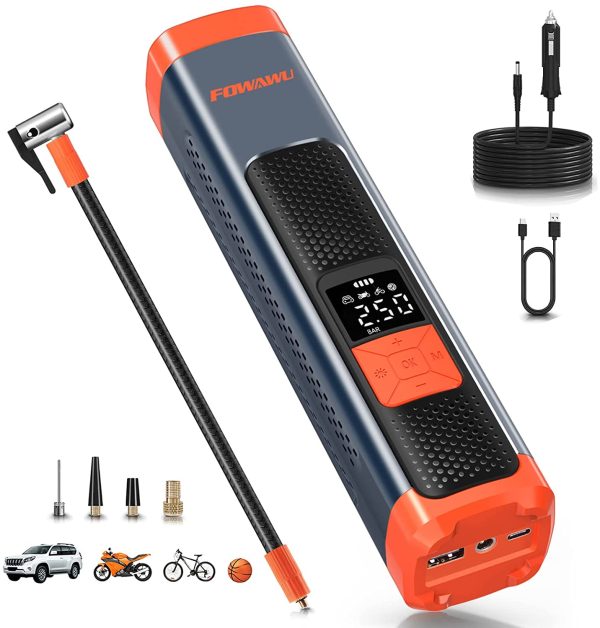 FOWAWU 6000mAh Compressore Aria Portatile Auto 150PSI,Mini Compressore Portatile Gonfiatore Auto Pompa Pneumatica con Schermo LCD Cavo DC 12V Torcia LED Power Bank per Auto Moto Biciclette Palloni - immagine 4