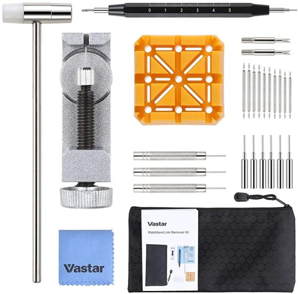 Vastar Orologio Strumento di Rimozione, Kit di Riparazione Orologi, Strumento Riparazione Regolabile per Cinturino Braccialetto di Orologio Link Pin Remover con Perni Supplementari