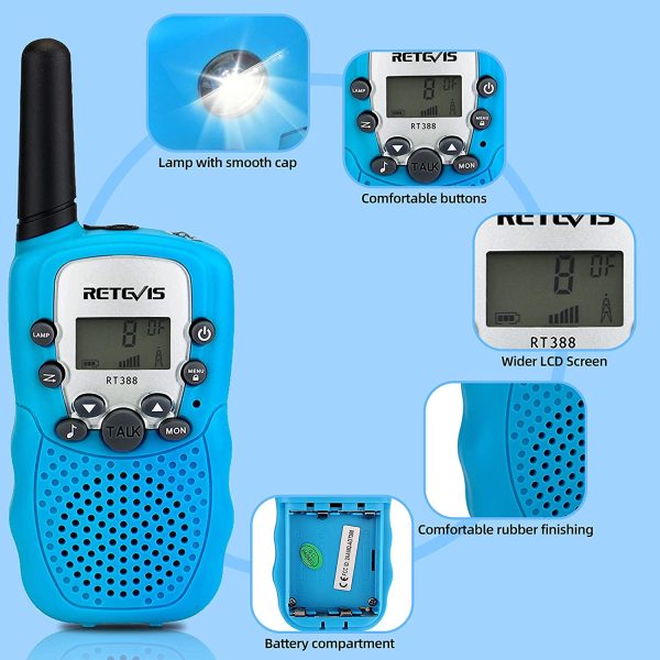 Retevis RT388 Walkie Talkie Bambini a Lungo Raggio, Torcia 8CH VOX per Ragazzi, Giocattoli per Bambini di 3-12 Anni, Regali di Compleanno per Attivit?? Indoor Outdoor (1 Coppia, Cielo Blu) - immagine 5