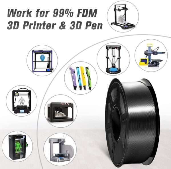 Filamento per stampante 3D in seta lucida SUNLU PLA Plus 1,75 mm, filamento in PLA+ in seta nero 1,75 +/- 0,02 mm Bobina da 1 kg per stampante 3D FDM