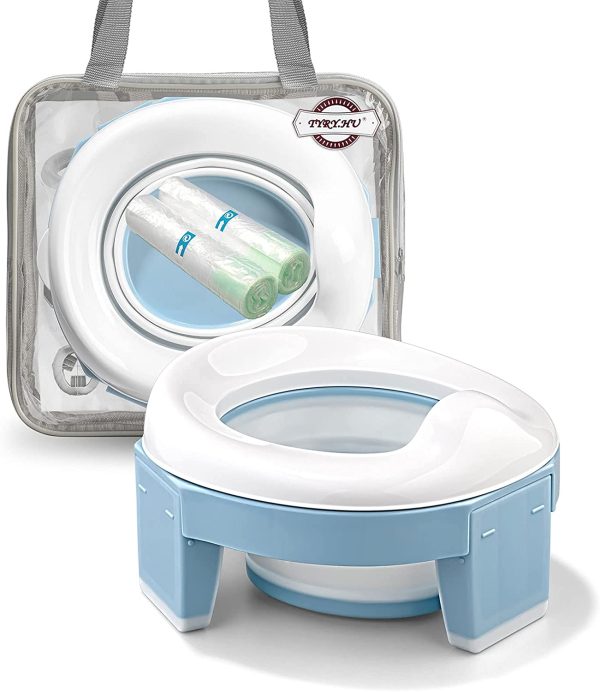 Vasino Portatile da Viaggio Sedile per Bambini 3-in-1 Riduttore Water Allenamento WC Toilette Pieghevole Riutilizzabile Liner (Blu Colore) - immagine 6