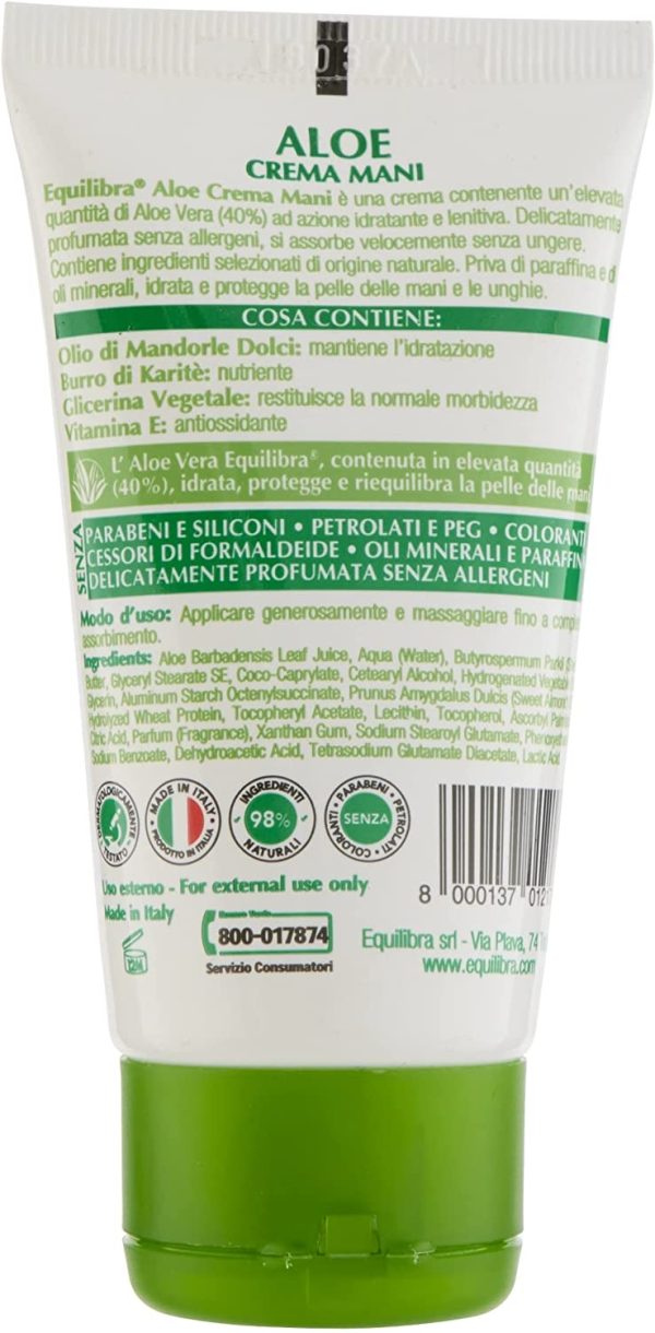 Equilibra Corpo, Aloe Crema Mani e Unghie, Crema Mani a Base di Aloe Vera, Svolge un'Azione Idratante, Lenitiva, Protettiva e Riequilibrante sulla Pelle, Rapido Assorbimento, 75 ml - immagine 5